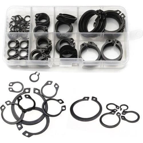 160pcs/set 8Sizes Carbon Steel External Retaining Black Ring M6-M25 Ring Circlip Washer Assortment Kit with Plastic Box