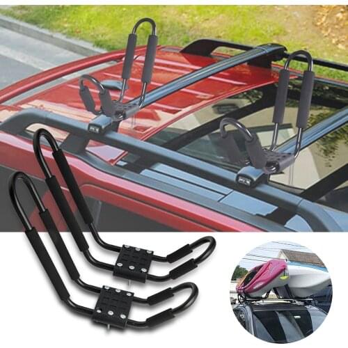 2 Pcs Kayak Carrier Boat for Ski Surf Snowboard Roof Mount Car Cross J-Bar Rack For Car SUV Truck Top Mount Carrier J Cross Bar