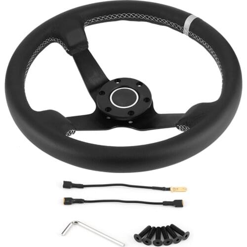 350mm/14in for SPARCO Style 6-Bolt Deep Dish Black Leather Racing Steering Wheel W/ Horn Leather Aluminum Alloy Automobiles