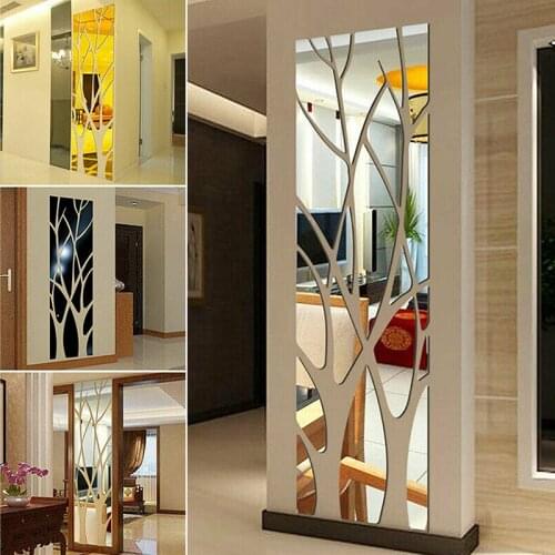 Tree Shaped Art 3D Mirror Wall Sticker Removable Acrylic Mural Decals Home Living Room Bedroom Wardrobe DIY Decoration Stickers