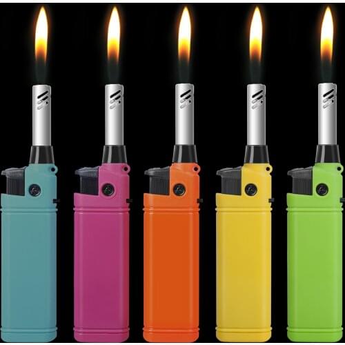 50pcs/lot Mini Lighter Kitchen Candle BBQ Refillable Plastic Butane Gas Lighters Outdoor Fire Starter