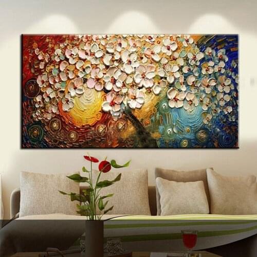 Unframed Handpainted On Canvas Wall Art Abstract Paintings Modern Acrylic Flowers Palette Knife Oil Painting for Home Decoration