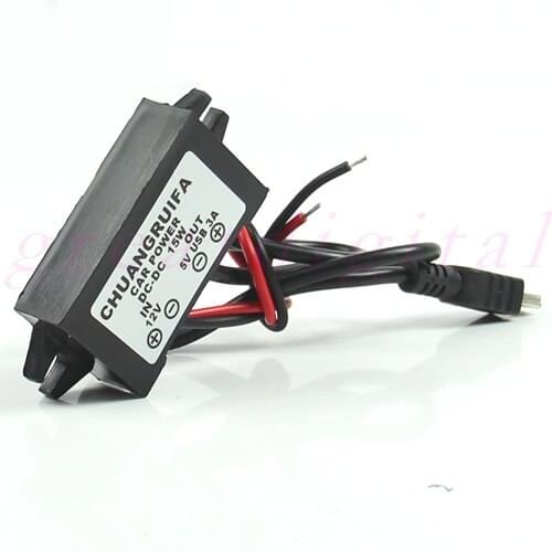Car Power Adapter DC 12V to 5V 3A 15W Waterproof DC Converter Mini USB