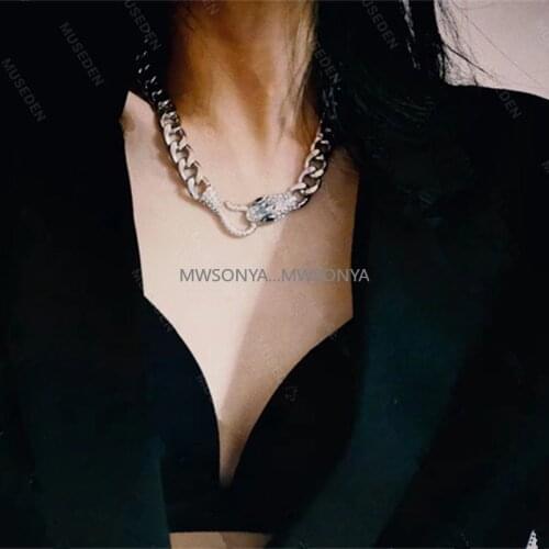 MWSONYA Trendy Full Rhinestone animal Snake Necklace Pendant for Women Thick Chain Temperament Necklace Party Jewelry