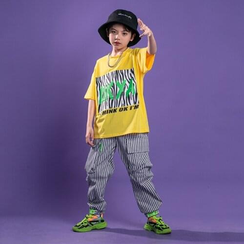 Kids Carnival Hip Hop Clothing Stage Outfits T Shirt Streetwear Cargo Pants for Girl Boy Jazz Dance Wear Costume Clothes