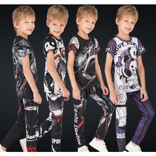 Kids MMA Rashguard Gym Boxing Jerseys BJJ GI Kickboxing Jiu Jusit Tights Muay Thai T-shirt +Pants MMA Compression Sportsuits
