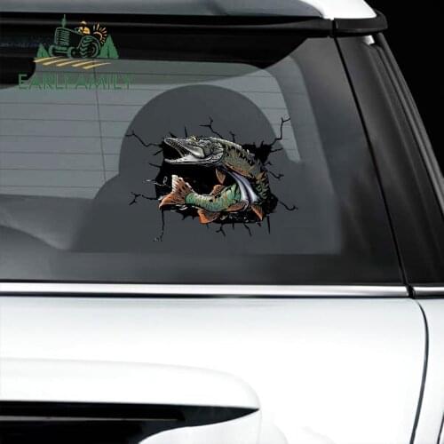 EARLFAMILY 13cm x 10cm for Fishing Fish Vinyl Car Stickers Auto Car Accessoires Decal Campervan Graffiti Funny Windshield Decor