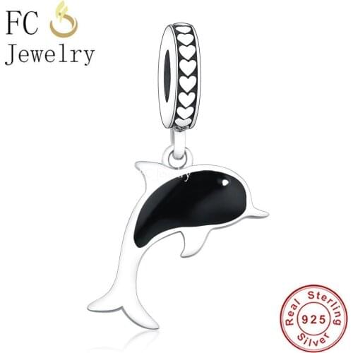 FC Jewelry Fits Original Charms Bracelets 925 Sterling Silver Black Sea Animal Dolphin Beads For Making Women Berloque 2021 DIY