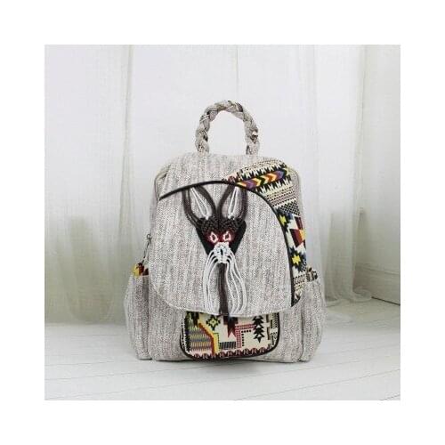 Hot-sale animal string appliques women shopping backpacks!Nice national prints lady Casual backrack all-match canvas backruck