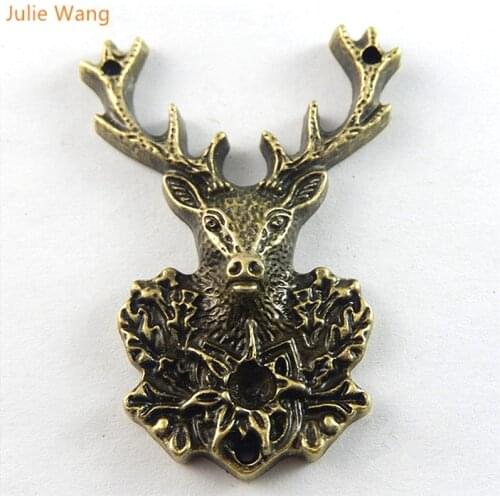 Julie Wang 6PCS Cute Deer Head Shape Handmade Necklace Bracelet Brooch Decorate Chain Connectors Bronze DIY Jewelry Accessory