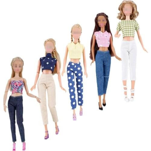 Pretty Crop Top Pants 11.5" Doll Outfits Set For Barbie Clothes 1/6 BJD Dollhouse Accessories Shirt Denim Trousers Kids Toy Gift