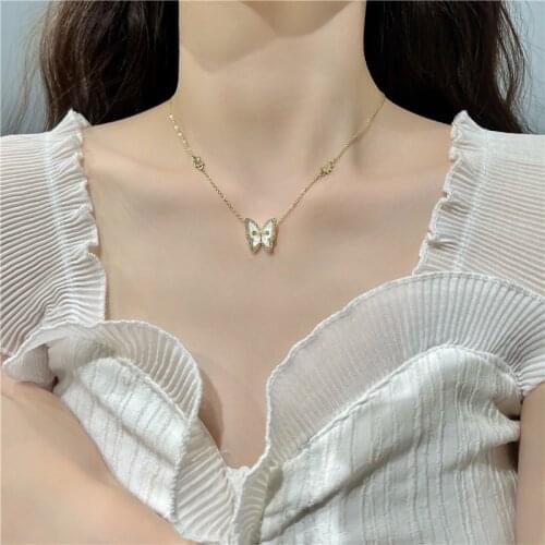 Short Cubic Zircon Butterfly Necklaces High Shining Statement Necklace