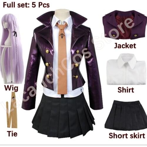LacauchCos Anime Danganronpa Kyoko Kirigiri Cosplay Costume Dress Set With Women Halloween Wig Short Skirt Jacket Shirt Tie