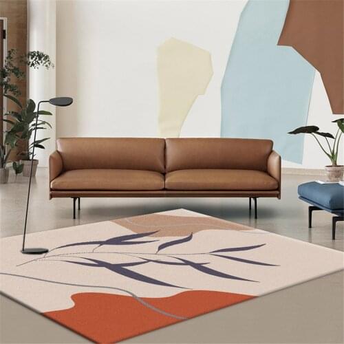 Nordic Pink Blue Gray Color Block Carpet Bedroom Floor Simple Fresh Abstract Leaf Plant Coffee Table Rug Mat Home Decor Area Rug