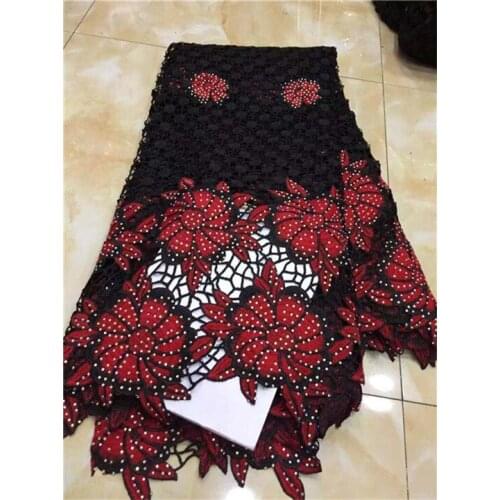 Red/Black New Design African Cord Lace Fabric 2019 Swiss Voile Lace embroidered French Mesh Lace Fabric High quality Stones