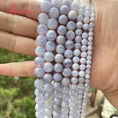 Natural Blue Chalcedony Agates Smooth Round 6/8/10mm Stone Beads For DIY Necklace Bracelets Jewelry Making 15" Free Shipping