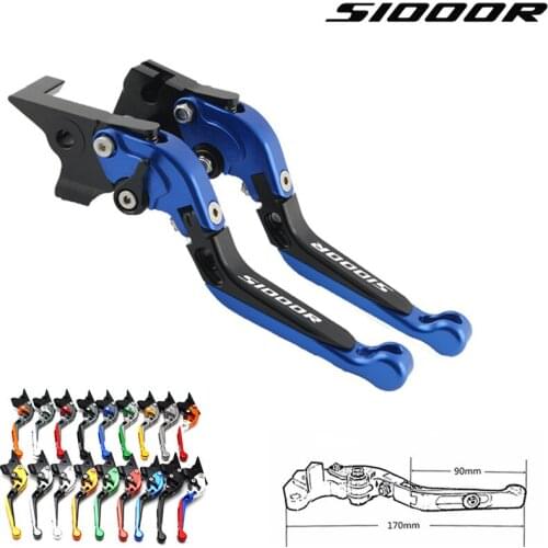 Laser Logo(S1000R) Blue+Titanium CNC Folding Extendable Motorcycle Brake Clutch Levers For BMW S1000R (w and w/o CC) 2015-2018