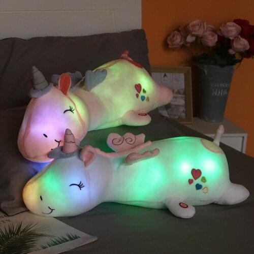 60CM Cute Luminescence Unicorn Plush Toys Soft Stuffed Lovely Glowing LED Light Animal Unicorn Pillow Kids Birthday Gifts