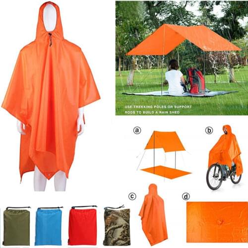 Multifunctional Outdoor Rain Poncho Backpack Rain Cover Waterproof Tent Tarp Shelter Sunshade Picnic Blanket Mat for Camping