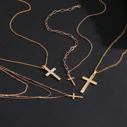 Fashion Womens Neck Chain Necklace Cross Pendants Choker Gold Silver Black Jesus Goth Cross Necklace For Women/Mens Necklace