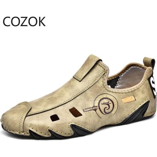 New Mens Soft Leather Casual Shoes Luxury Brand Fashion Summer Loafers Moccasins Breathable Non-Slip Driving Shoes Big Size 48