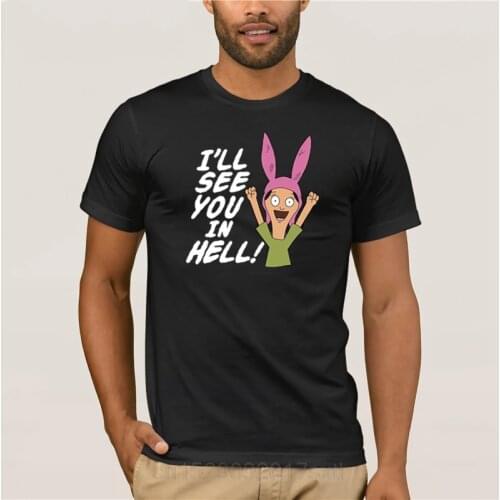 Mens Cool Short-Sleeve T-Shirt Bobs Burgers Louise I Will See You in Hell Adult Heather Charcoal Sports mans T-shirt