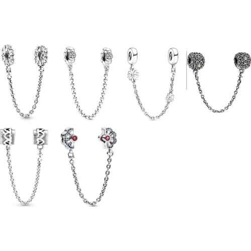 NEW 2020 100% 925 Sterling Silver Spring Daisy Flower Clear Safety Chain Charm Fit DIY Women Original Bracelet Jewelry Gift