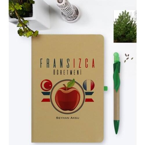 Personalized French Öğretmeni Environmentalist Notebook and Seeded Pen Set-3