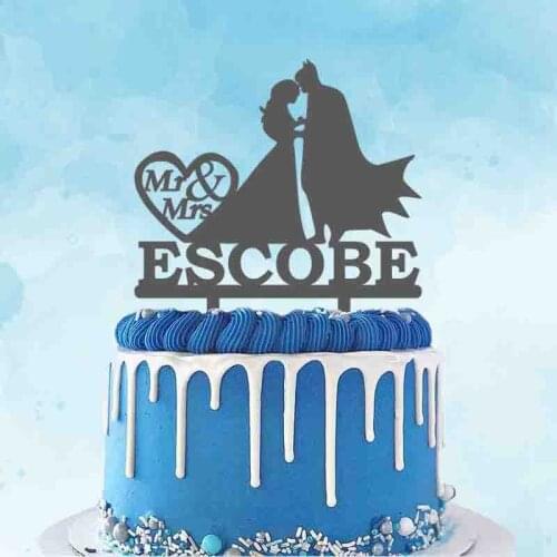 Personalized Bat Man Wedding Cake Topper Custom Mr Mrs Name Cartoon Bride and Groom Wedding Party Decoration Topper