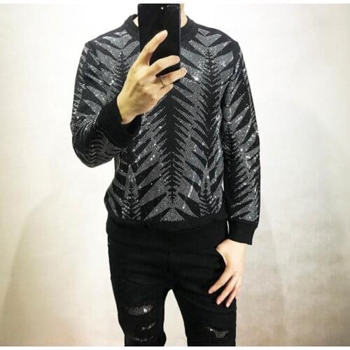 Tide Brand Hoodies Men Sweatshirts Multicolor Sequins Fashion Nightclub Singer Casual Couple Tops 2020 Autumn And Winter New