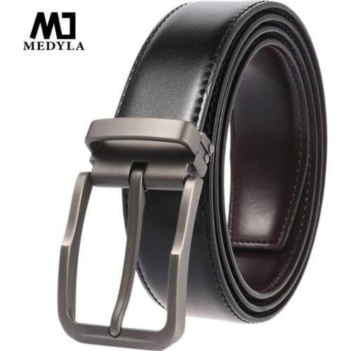 MEDYLA Fashion Classic Genuine Leather Men Belt Alloy Pin Buckle Cow Leather Luxury Strap Belt for Men High Quality LY4019
