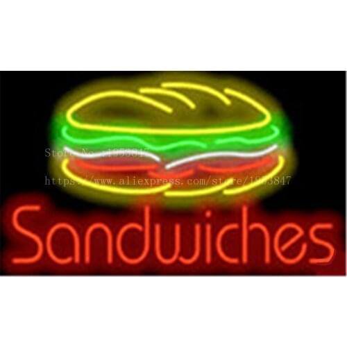 Sandwiches Bread Neon sign Real Glass Tube Bulbs Light Bar Beer Club Decoration Signboard drink Deli Shop Store 19"x15"