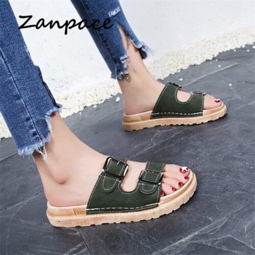 Slippers Women Summer New Outside Soft Bottom Comfortable Flat Womens Shoes Slides Thick Bottom Belt Buckle Beach Slippers Women