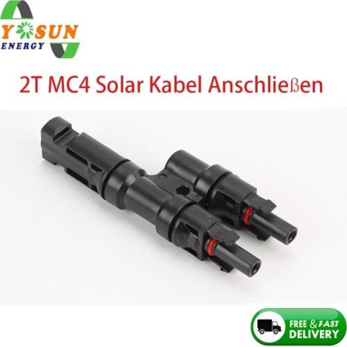 1Pair 2T Solar Connector 1 to 2 Solar PV 2T Branch Connectors Multi T Branch With Connector For Solar Panel Parallel Connection