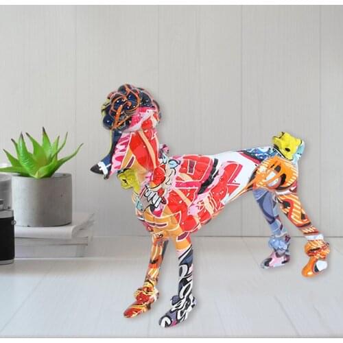 Dog Statue Figurine Modern Graffiti Resin Animal Ornament Home Decoration Accessories Poodle Sculpture Corridor Display Gift
