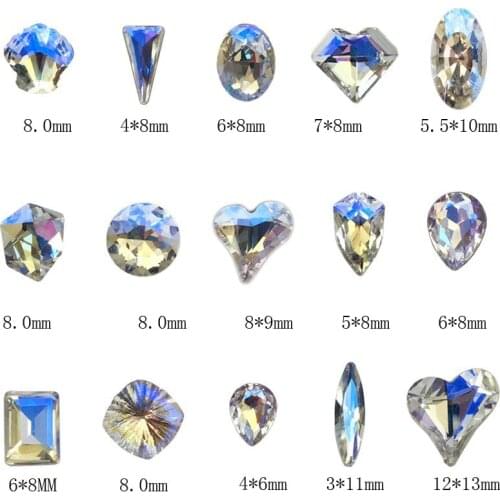 Nail Art Rhinestones Colorful Sharp Bottom Moonlight 3D Shiny Multi-Shapes Nail Decorations 15Colors Jewelry