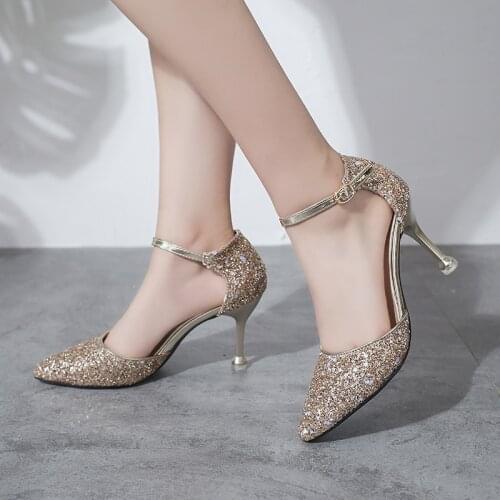 2021 Silver Pumps High Heels Women Wedding Shoes for Bride Party Shoes Bling Pumps Women Shoes Pointed Toe Stiletto Heels Gold