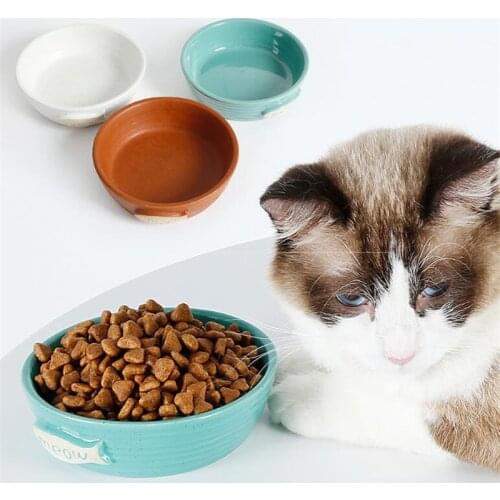 Vintage Cat Bowl Natural Ceramic Kitten Food Water Feeder Anti-slip Tableware Storage Equipment Dish For Pet Dog Cat