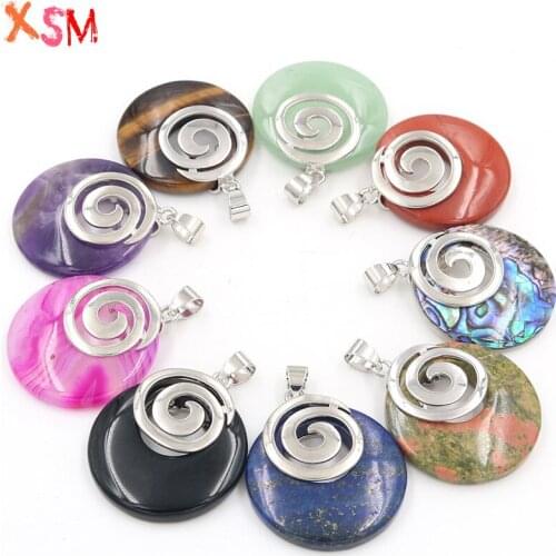 XSM Musical Symbol Pendant Natural Mixed Stone Round Hollow Pendants For Necklace Women Lucky Charms Jewelry