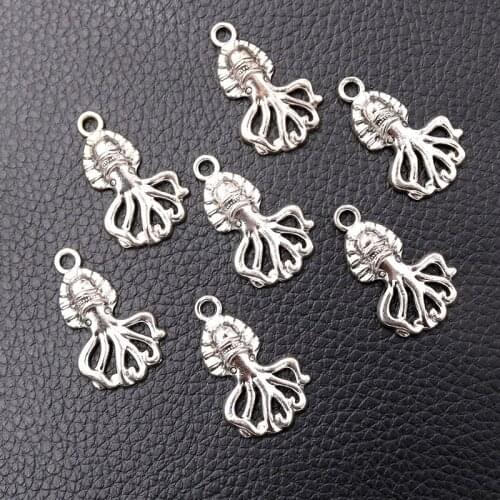 10pcs Silver Plated Six Claw Metal Octopus Ocean Charms Earrings Necklace Pendants DIY Jewelry Handicraft Making 29*18mm A1779