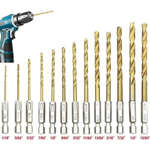 13pcs/lot HSS High Speed Steel Titanium Coated Drill Bit Set 1/4 Hex Shank 1.5-6.5mm Twist Drill bit Dropshipping
