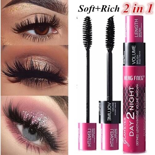 2 In 1 3D Fiber Mascara Black Eye Curling Eyelash Double Mascara Waterproof Full Express Mascaras Makeup Tool