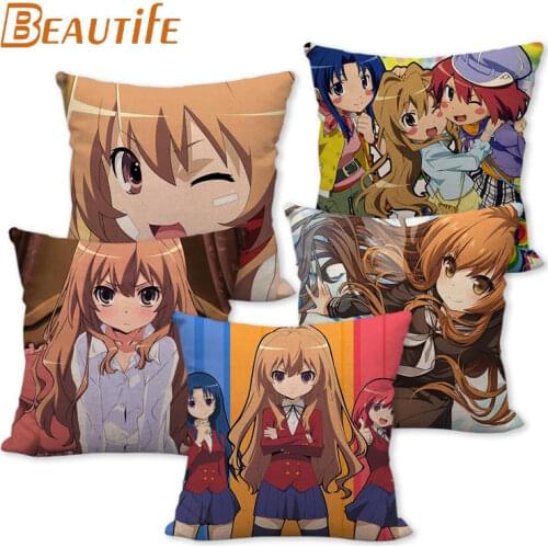 45X45cm Toradora! Animation Pillow Cover Square Zipper Cotton Linen Fabric Pillow Cases Bedroom Home Decorative Boys Girls Gift