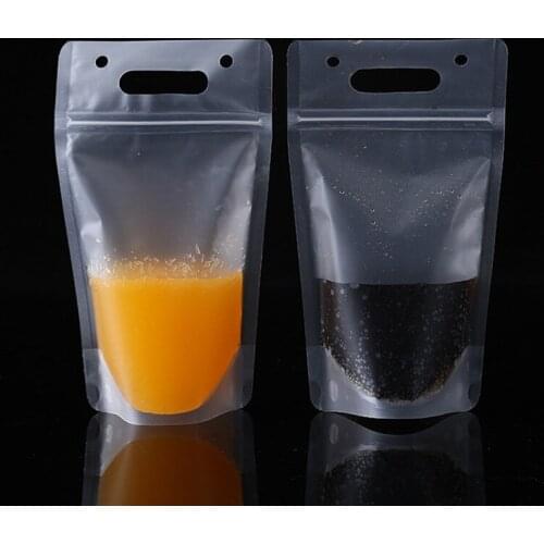 500pcs/lot Drinking Juice Plastic Bag Beverage Frosted Bag with Handle Soup Liquid Bag Kitchen Freezing No Straw wholesale