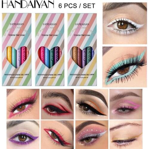 6pcs/set Eyeliner Waterproof Creme Gel Liner Easy To Wear Make Up Matte Eye Liner Colorful Lasting White Gold Cosmetics Pen Set