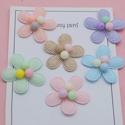 60pcs/lot 4cm five petal flower Padded Appliques For hair Clip Accessories DIY Kid patches