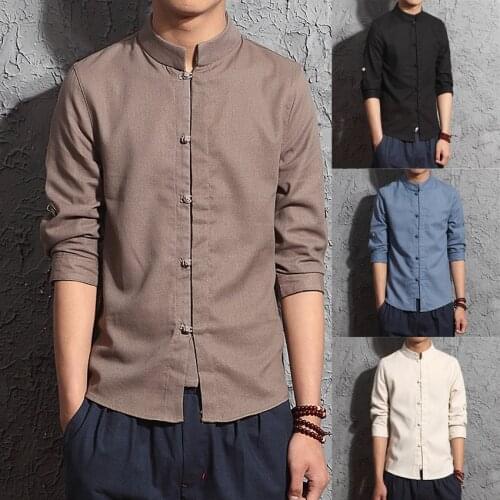 8Color Chinese Traditional Clothing for Men Plus Size Chinoiserie Vintage Kung Fu Tops Solid Color Casual Comfortable Shirt