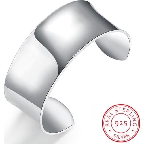 925 Sterling Silver Classic Simple Extra Large Opening Bangles & Bracelet For Women Wedding Charming Jewelry Accessorie