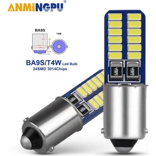 AMNINGPU 2x/4x Signal Lamp Ba9s Led 12V 24SMD 3014 Chips T4W Led Bulb For Cars Roof lights Mirror lights License Plate Lights