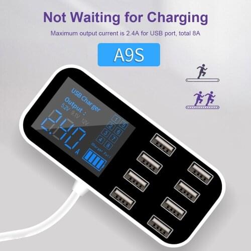 A9S Fast Car Charger 8 Port Multi USB LCD Display Phone Charger 12V Battery Charger USB Hub for Phone Tablets for Smartphone